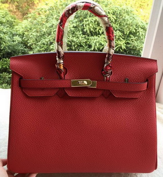 Hermes Birkin 35CM Tote Bag Red Litchi Leather BK35 Gold