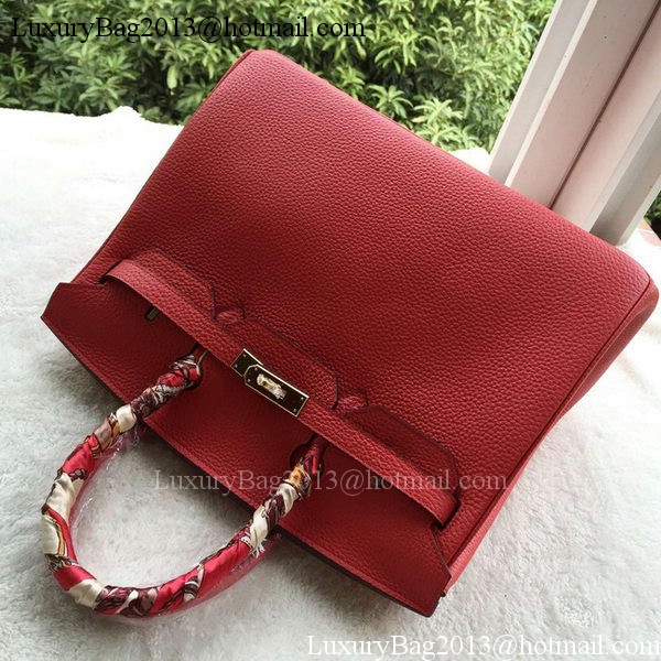 Hermes Birkin 35CM Tote Bag Red Litchi Leather BK35 Gold