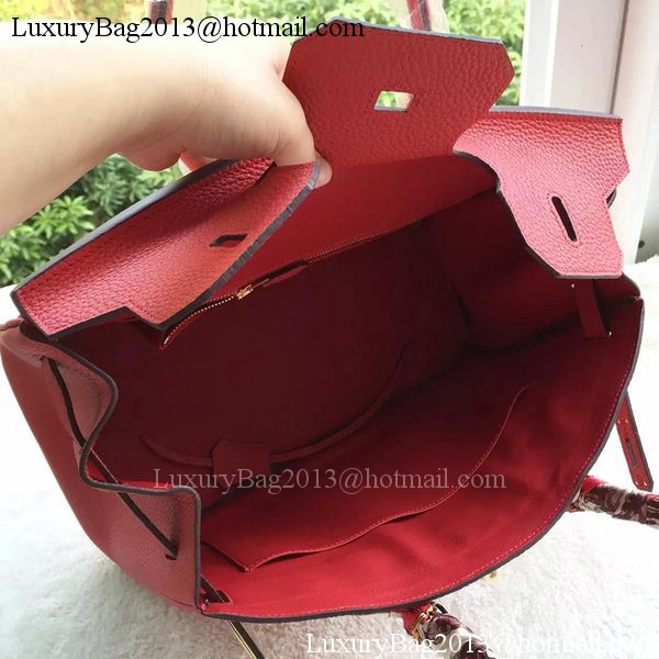 Hermes Birkin 35CM Tote Bag Red Litchi Leather BK35 Gold