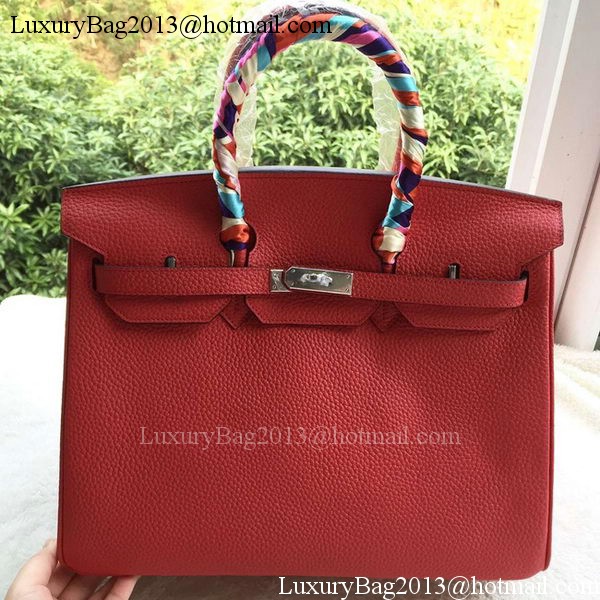 Hermes Birkin 35CM Tote Bag Red Litchi Leather BK35 Silver