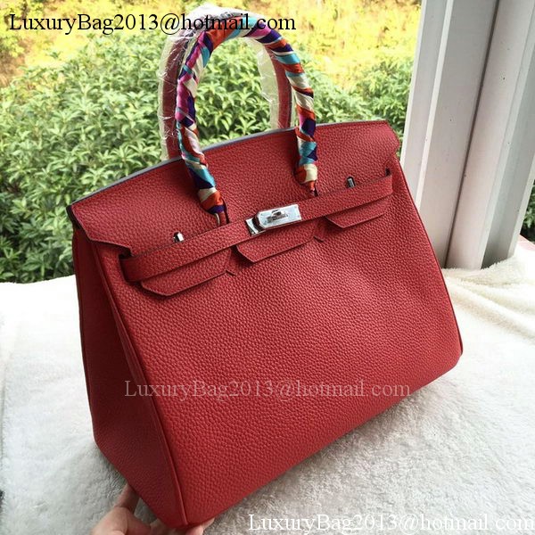 Hermes Birkin 35CM Tote Bag Red Litchi Leather BK35 Silver