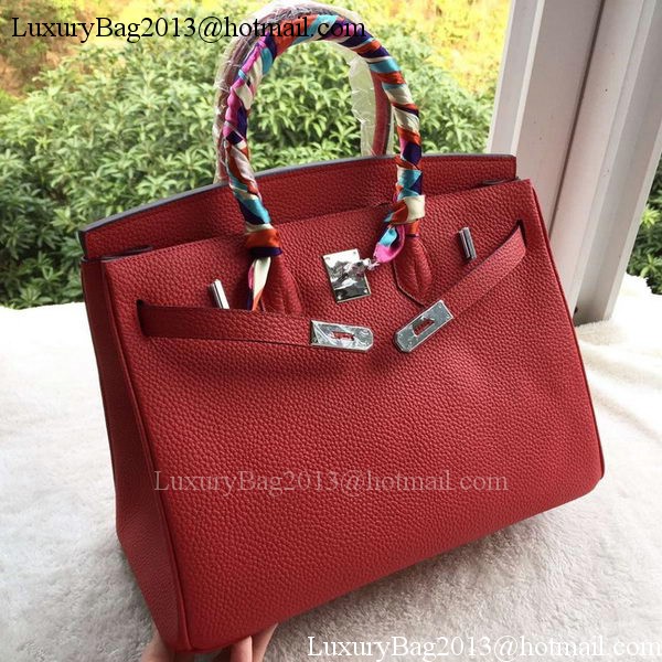 Hermes Birkin 35CM Tote Bag Red Litchi Leather BK35 Silver