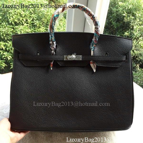 Hermes Birkin 40CM Bag Black Litchi Leather BK40 Silver