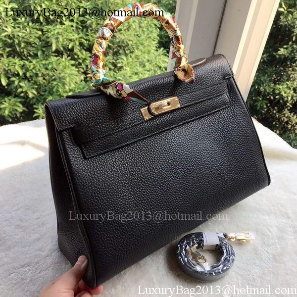 Hermes Kelly 32cm Shoulder Bag Black Calfskin Leather K32CL Gold