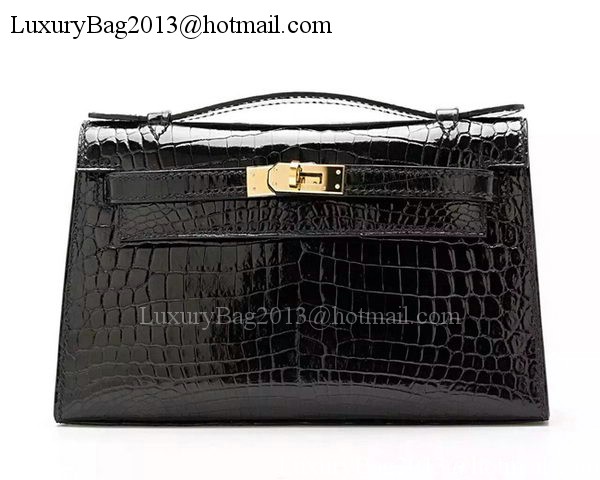 Hermes MINI Kelly 22cm Clutch Croco Leather KL22 Black