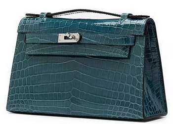 Hermes MINI Kelly 22cm Clutch Croco Leather KL22 Green