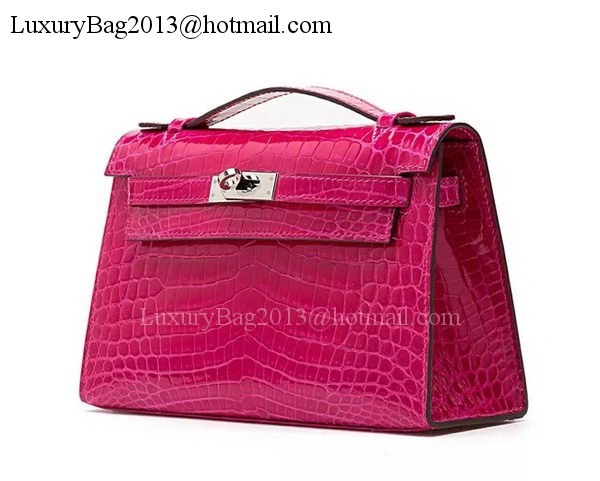 Hermes MINI Kelly 22cm Clutch Croco Leather KL22 Rose