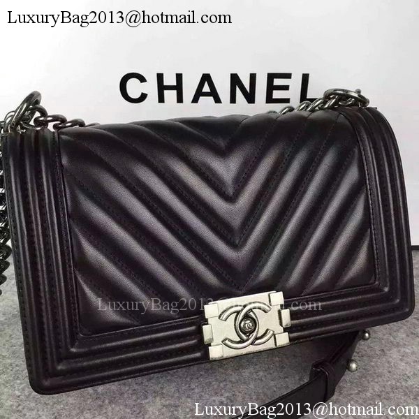 Boy Chanel Flap Bag Original Chevron Nubuck Leather A5708 Black