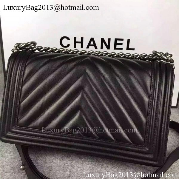 Boy Chanel Flap Bag Original Chevron Nubuck Leather A5708 Black