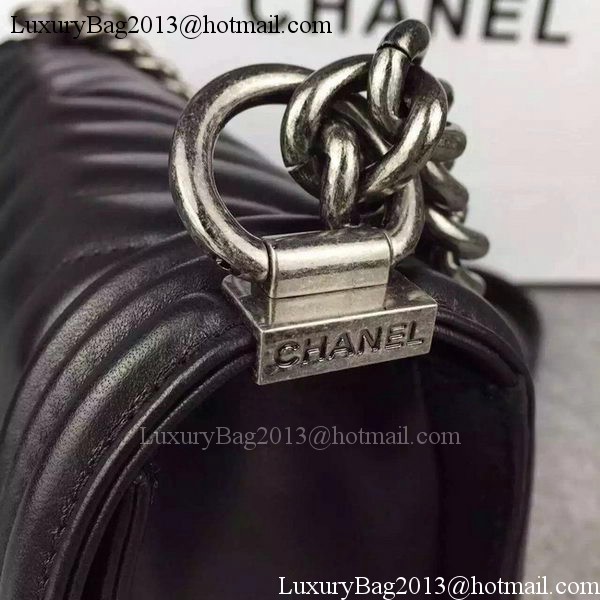 Boy Chanel Flap Bag Original Chevron Nubuck Leather A5708 Black