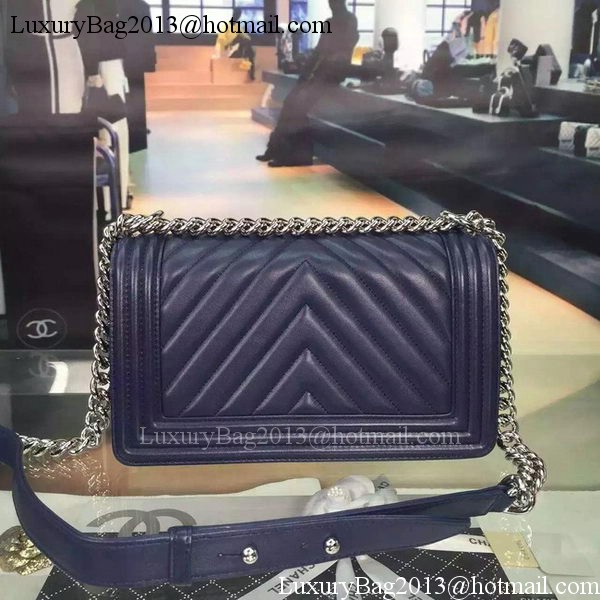 Boy Chanel Flap Bag Original Chevron Nubuck Leather A5708 Royal