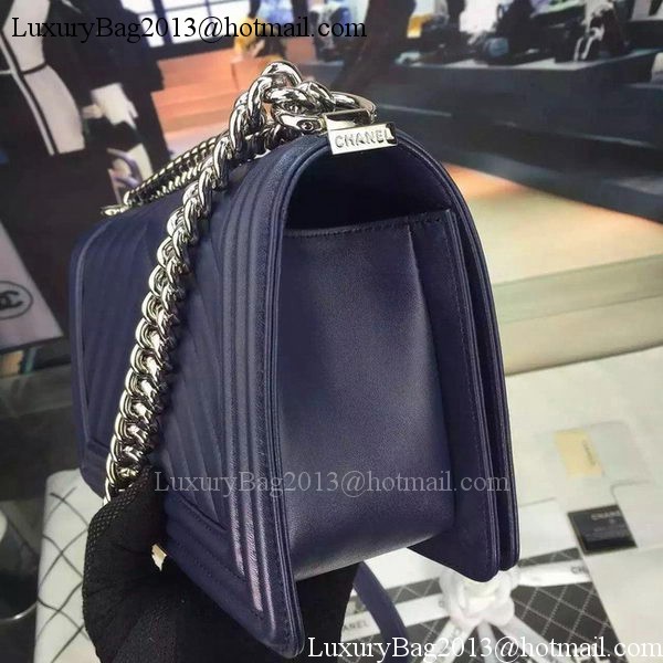 Boy Chanel Flap Bag Original Chevron Nubuck Leather A5708 Royal