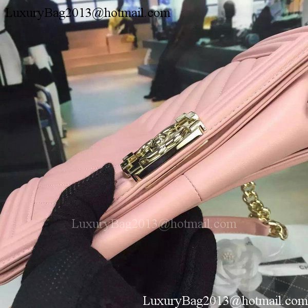 Boy Chanel Flap Bag Original Chevron Pink Nubuck Leather A5708 Gold