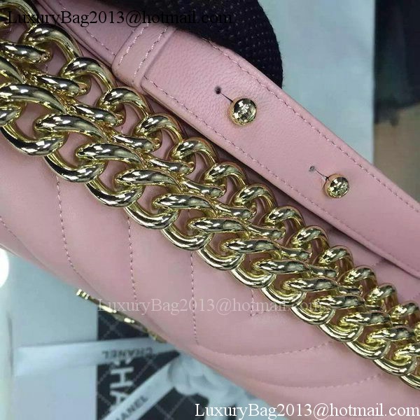 Boy Chanel Flap Bag Original Chevron Pink Nubuck Leather A5708 Gold