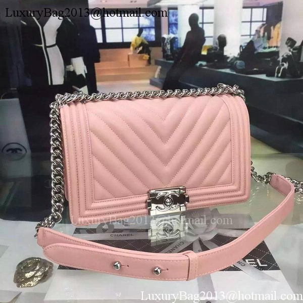 Boy Chanel Flap Bag Original Chevron Sheepskin Leather A5708 Pink