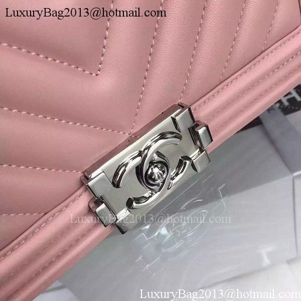 Boy Chanel Flap Bag Original Chevron Sheepskin Leather A5708 Pink