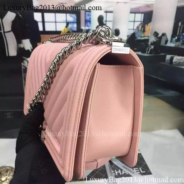 Boy Chanel Flap Bag Original Chevron Sheepskin Leather A5708 Pink