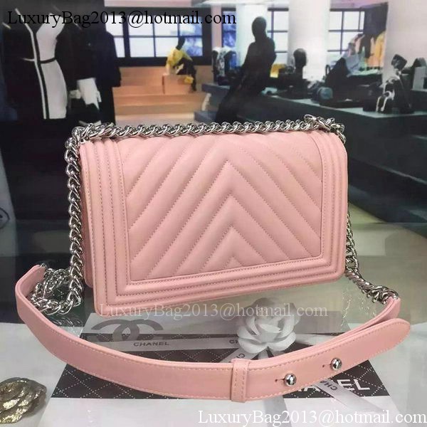 Boy Chanel Flap Bag Original Chevron Sheepskin Leather A5708 Pink