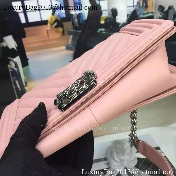 Boy Chanel Flap Bag Original Chevron Sheepskin Leather A5708 Pink