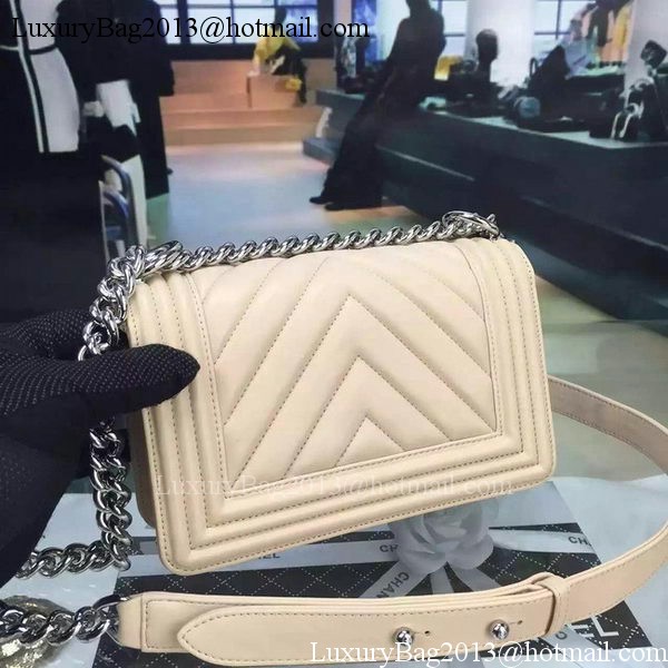 Boy Chanel mini Flap Bag Original Chevron Nubuck Leather A5707 Apricot