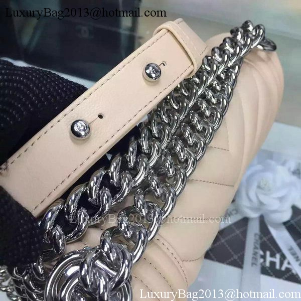 Boy Chanel mini Flap Bag Original Chevron Nubuck Leather A5707 Apricot