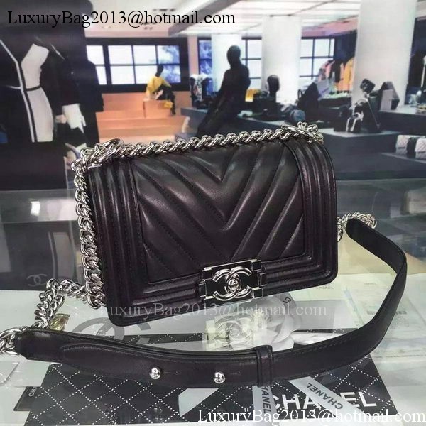 Boy Chanel mini Flap Bag Original Chevron Nubuck Leather A5707 Black