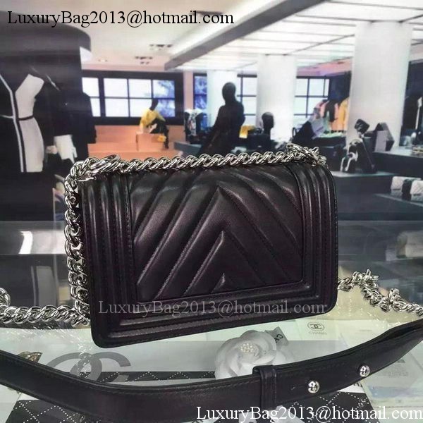 Boy Chanel mini Flap Bag Original Chevron Nubuck Leather A5707 Black