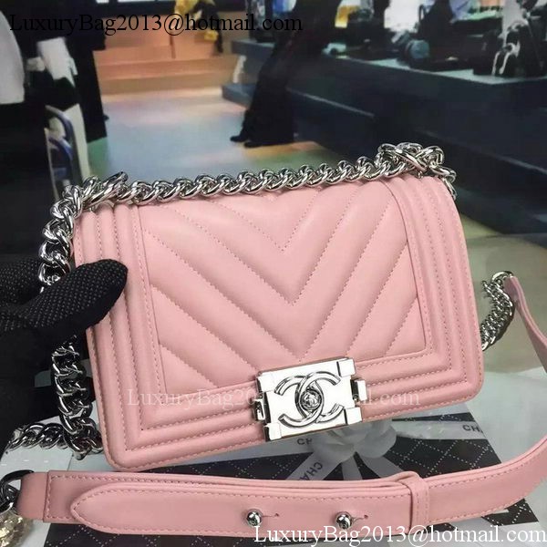 Boy Chanel mini Flap Bag Original Chevron Nubuck Leather A5707 Pink