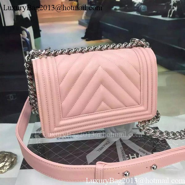 Boy Chanel mini Flap Bag Original Chevron Nubuck Leather A5707 Pink