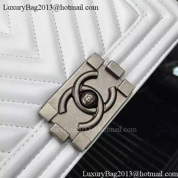 Boy Chanel mini Flap Bag Original Chevron Nubuck Leather A5707 White