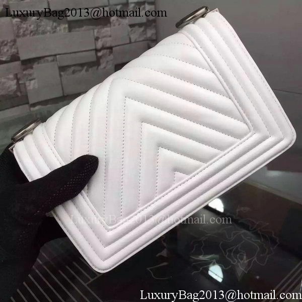 Boy Chanel mini Flap Bag Original Chevron Nubuck Leather A5707 White