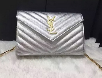 YSL Classic Monogramme Clutch Cannage Pattern YSL0223 Silver