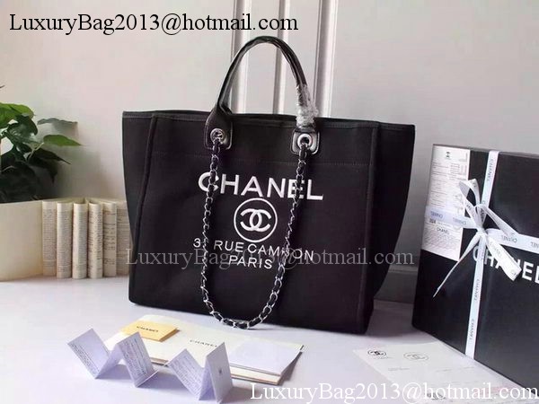 Chanel Large Canvas Tote Shopping Bag A5002 Black