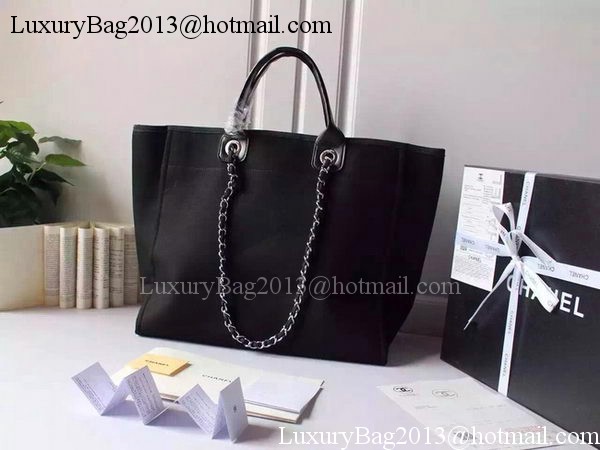 Chanel Large Canvas Tote Shopping Bag A5002 Black