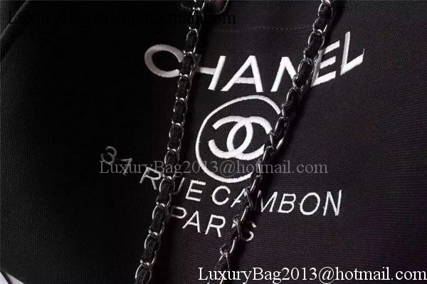 Chanel Large Canvas Tote Shopping Bag A5002 Black