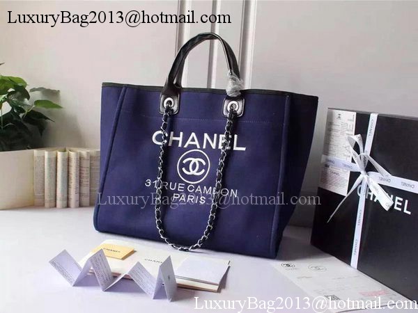 Chanel Large Canvas Tote Shopping Bag A5002 Blue