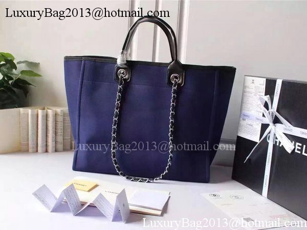 Chanel Large Canvas Tote Shopping Bag A5002 Blue