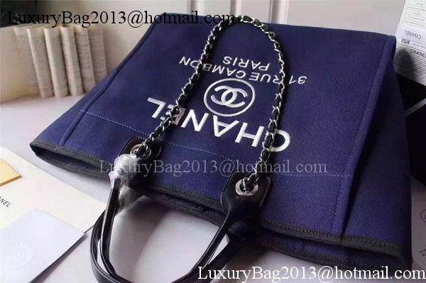 Chanel Large Canvas Tote Shopping Bag A5002 Blue