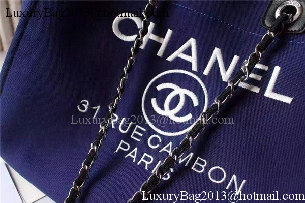 Chanel Large Canvas Tote Shopping Bag A5002 Blue