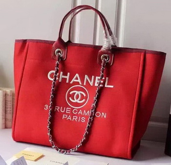 Chanel Large Canvas Tote Shopping Bag A5002 Red