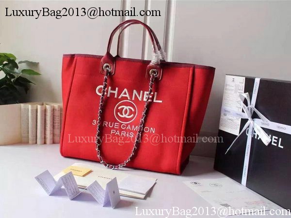 Chanel Large Canvas Tote Shopping Bag A5002 Red