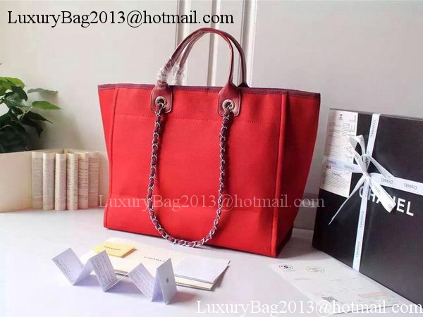 Chanel Large Canvas Tote Shopping Bag A5002 Red