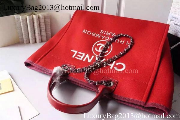 Chanel Large Canvas Tote Shopping Bag A5002 Red