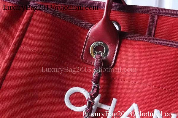 Chanel Large Canvas Tote Shopping Bag A5002 Red