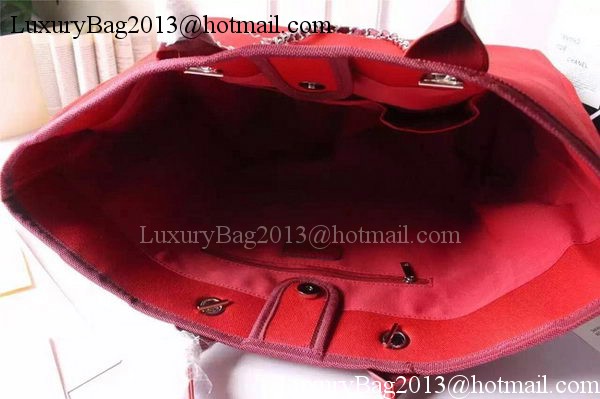 Chanel Large Canvas Tote Shopping Bag A5002 Red