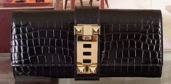 Hermes Croco Leather Clutch H88017 Black