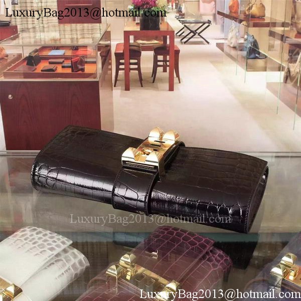 Hermes Croco Leather Clutch H88017 Black