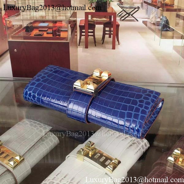 Hermes Croco Leather Clutch H88017 Blue