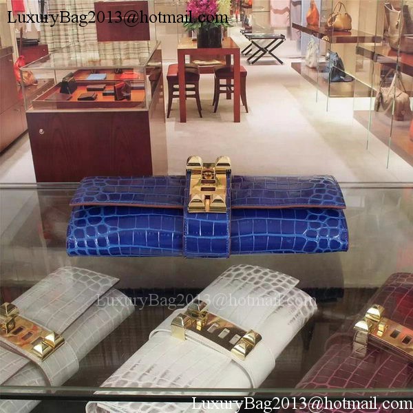 Hermes Croco Leather Clutch H88017 Blue