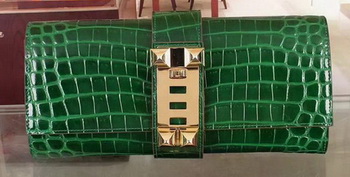 Hermes Croco Leather Clutch H88017 Green